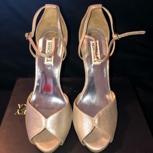 Badgley Mischka Violetta Satin Platinum Heels